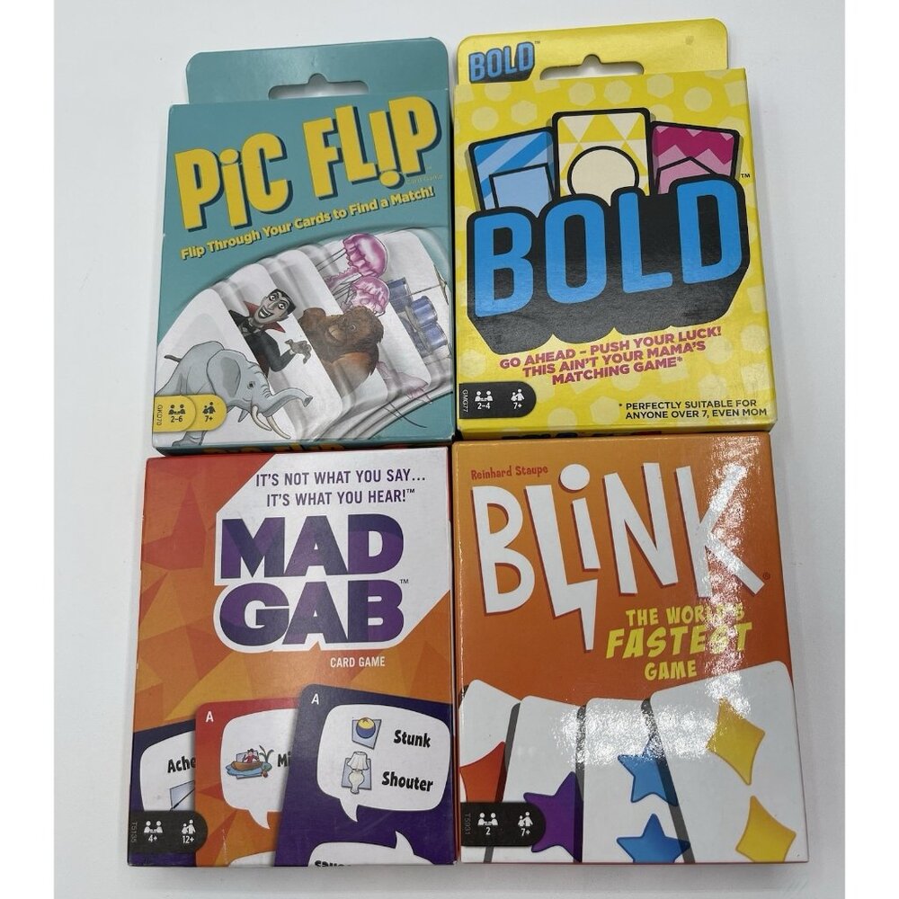 Mad Gab Card Game, BLINK, BOLD, Pic Flip Lot Of 4 Games